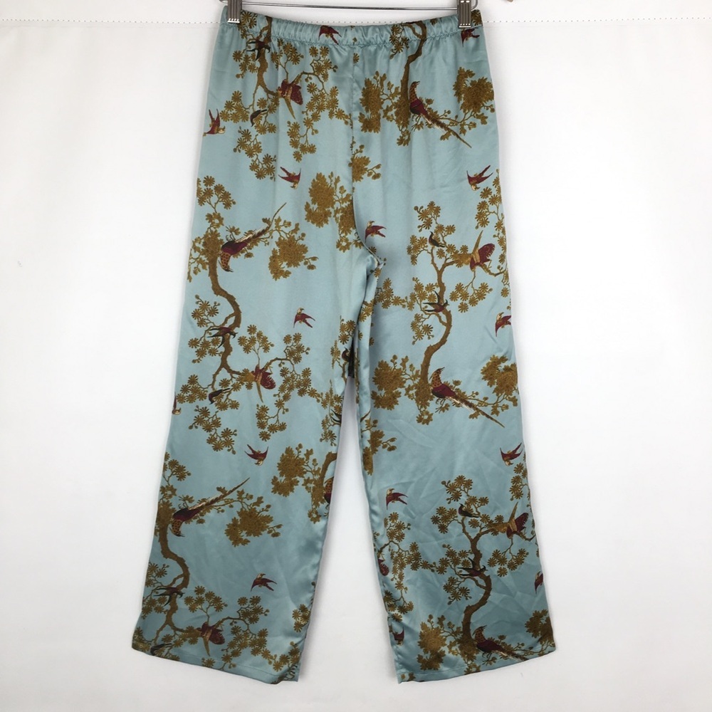 Natori Asian Print Satin Pants Blue Wide Leg Pull On Elastic Wast Women’s Size M - Picture 7 of 9